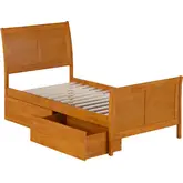 Portland Twin Platform Bed with Footboard & Drawers in Toffee Wood