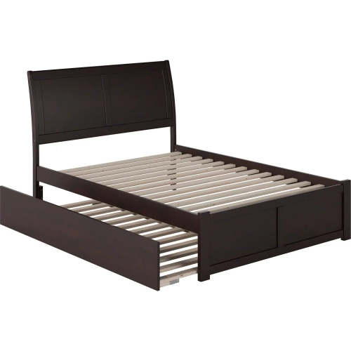 Portland Full Bed with Flat Panel Footboard & Urban Trundle in Espresso