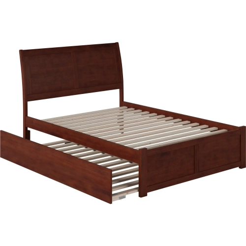 Portland Full Bed with Flat Panel Footboard & Urban Trundle in Antique Walnut