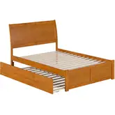 Portland Full Platform Bed with Footboard, Twin Trundle & Charging in Light Toffee