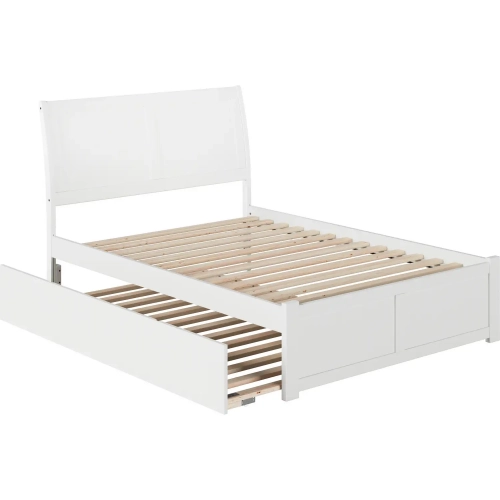 Portland Full Platform Bed with Flat Panel Foot Board & Full Urban Trundle in White
