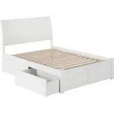 Portland Full Bed with Flat Panel Footboard & 2 Under Bed Drawers in White