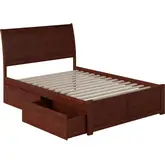 Portland Full Bed with Flat Panel Footboard & 2 Under Bed Drawers in Antique Walnut
