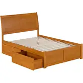 Portland Full Platform Bed with Footboard, 2 Drawers & Charging in Light Toffee