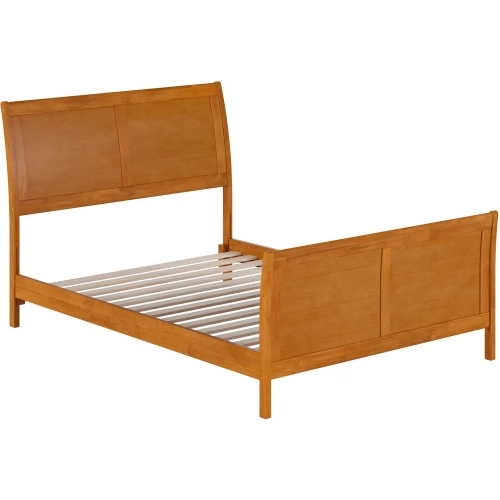 Portland Full Low Profile Platform Bed with Footboard in Toffee Wood