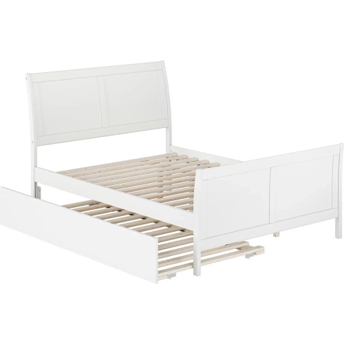 Portland Full Platform Bed with Footboard & Twin Trundle in White Wood