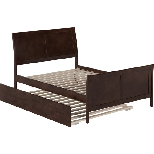 Portland Full Platform Bed with Footboard & Full Trundle in Espresso Wood