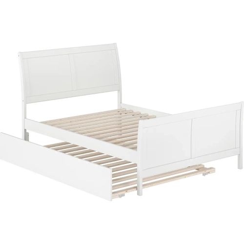 Portland Full Platform Bed with Footboard & Full Trundle in White Wood