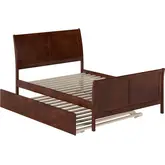 Portland Full Platform Bed with Footboard & Full Trundle in Walnut Wood