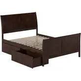 Portland Full Platform Bed with Footboard & Drawers in Espresso Wood