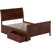 Portland Full Platform Bed with Footboard & Drawers in Walnut Wood