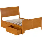 Portland Full Platform Bed with Footboard & Drawers in Toffee Wood