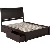 Portland Queen Bed with Flat Panel Footboard & 2 Urban Bed Drawers in Espresso