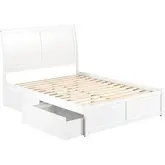 Portland Queen Platform Bed with Footboard & 2 Storage Drawers in White Finish Wood