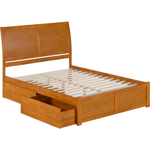 Portland Queen Platform Bed with Footboard, 2 Drawers & Charging in Light Toffee