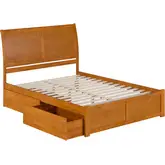 Portland Queen Platform Bed with Footboard, 2 Drawers & Charging in Light Toffee