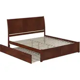 Portland King Platform Bed with Footboard & Twin XL Trundle in Walnut Finish Wood