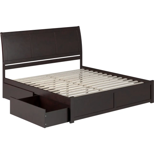 Portland King Platform Bed with Footboard, 2 Drawers & Charging in Espresso