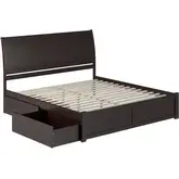 Portland King Platform Bed with Footboard, 2 Drawers & Charging in Espresso