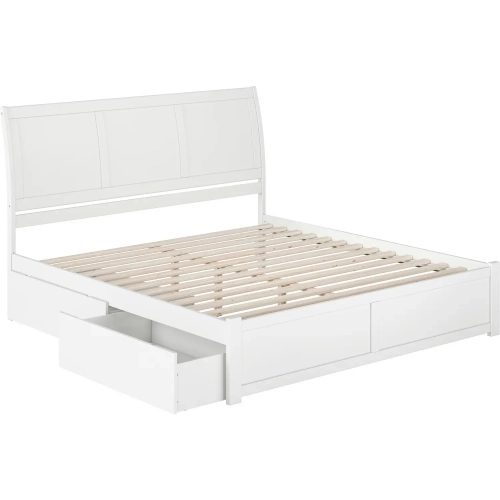 Portland King Platform Bed with Footboard, 2 Drawers & Charging in White