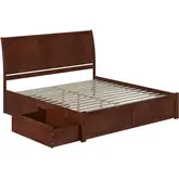 Portland King Bed with Flat Panel Footboard & 2 Urban Bed Drawers in Antique Walnut