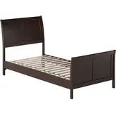 Valencia Twin XL Low Profile Sleigh Platform Bed with Footboard in Espresso Wood