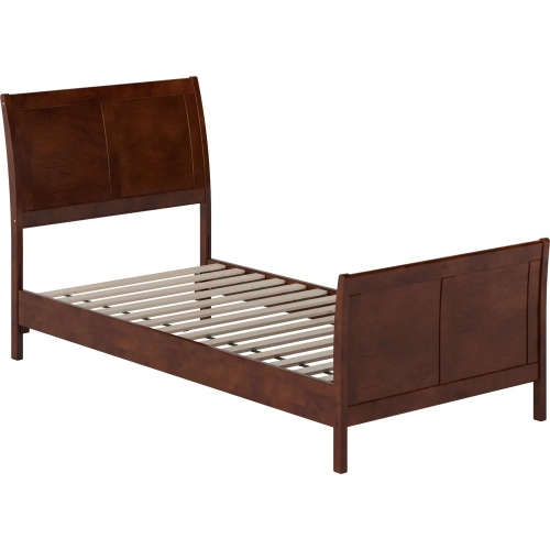 Valencia Twin XL Low Profile Sleigh Platform Bed with Footboard in Walnut Wood