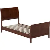 Valencia Twin XL Low Profile Sleigh Platform Bed with Footboard in Walnut Wood