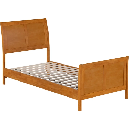 Valencia Twin XL Low Profile Sleigh Platform Bed with Footboard in Toffee Wood