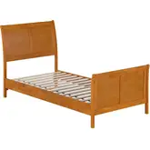 Valencia Twin XL Low Profile Sleigh Platform Bed with Footboard in Toffee Wood