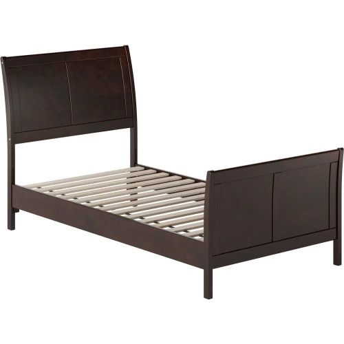 Valencia Twin Low Profile Sleigh Platform Bed with Footboard in Espresso Wood