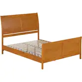 Valencia Queen Low Profile Sleigh Platform Bed with Footboard in Toffee Wood