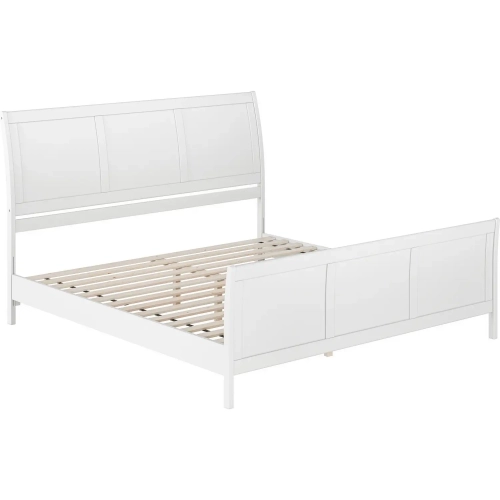 Valencia King Low Profile Sleigh Platform Bed with Footboard in White Wood
