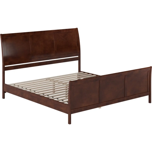 Valencia King Low Profile Sleigh Platform Bed with Footboard in Walnut Wood