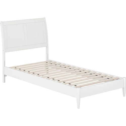 Valencia Twin XL Low Profile Sleigh Platform Bed in White Finish Wood