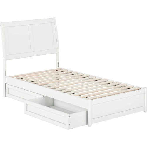 Andorra Twin Platform Bed with Panel Footboard, Drawers & Charging in White