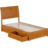 Andorra Twin Platform Bed with Panel Footboard, Drawers & Charging in Light Toffee