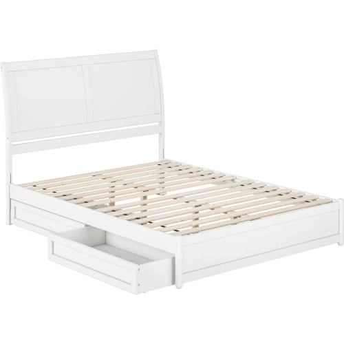 Andorra Queen Platform Bed with Panel Footboard, Drawers & Charging in White
