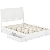 Andorra Queen Platform Bed with Panel Footboard, Drawers & Charging in White