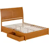 Andorra Queen Platform Bed with Panel Footboard, Drawers & Charging in Light Toffee