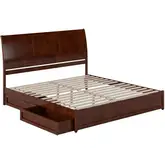 Andorra King Platform Bed with Panel Footboard, Drawers & Charging in Walnut Finish