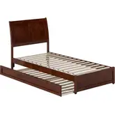 Andorra Twin XL Platform Bed with Panel Footboard, Twin XL Trundle & Charging in Walnut Finish