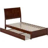 Andorra Twin Platform Bed with Panel Footboard, Twin Trundle & Charging in Walnut Finish
