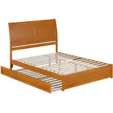 Andorra Queen Platform Bed with Panel Footboard, Twin XL Trundle & Charging in Light Toffee