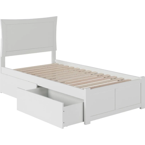 Metro Twin XL Bed with Flat Panel Footboard & 2 Bed Drawers in White
