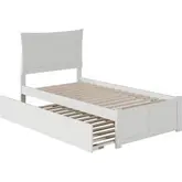 Metro Twin Bed with Flat Panel Footboard & Urban Trundle in White