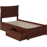 Metro Twin Bed with Flat Panel Footboard & 2 Urban Bed Drawers in Antique Walnut