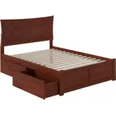 Metro Full Bed with Flat Panel Footboard & 2 Under Bed Drawers in Antique Walnut