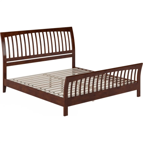 Orleans King Low Profile Platform Bed with Matching Footboard in Walnut Finish Wood