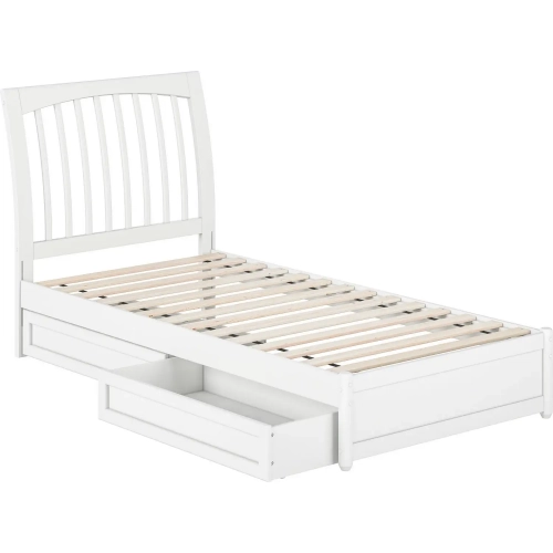 Roslyn Twin XL Platform Bed with Panel Footboard, Drawers & Charging in White